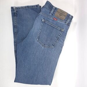 Wrangler Jeans Mens 35x30 Blue Distressed Regular Fit Faded‎ Grunge Flex Waist